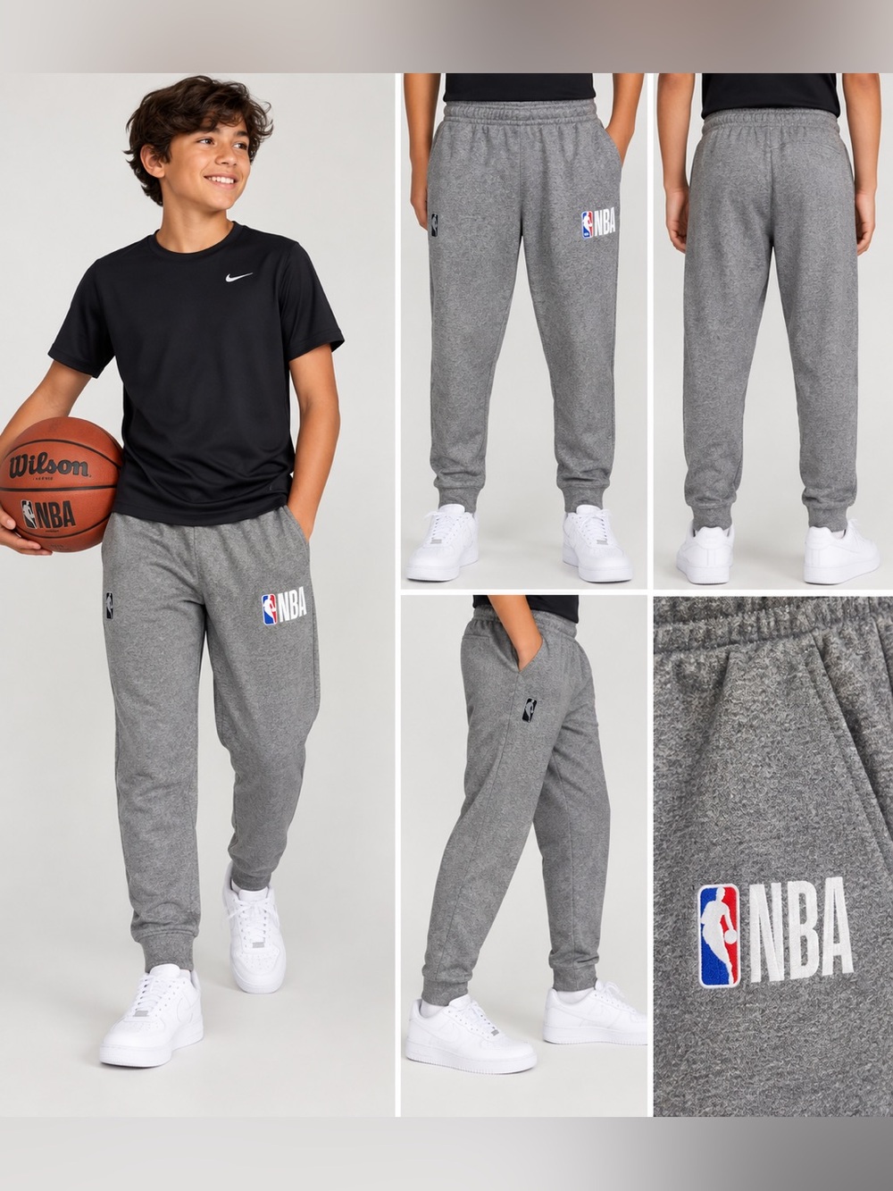 NBA Youth 14-16 Gray Jogger Sweatpants Basketball Athletic Pants